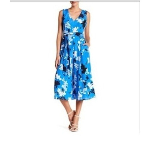 Vince Camuto Pants - Vince Camuto Blue Floral Wide Leg Jumpsuit Size M Pockets Vacation, Resort, Chic